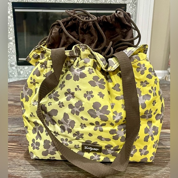 Thirty-One “Leopard Floral” Cinch It Up Thermal Tote - Yellow/Brown - EUC - Picture 4 of 10